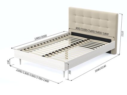 Кровать Арско Альмена Беленый дуб/Велюр Grace 01 140х200