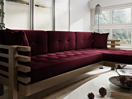 Диван Арско Стоун угловой трехместный бордовый